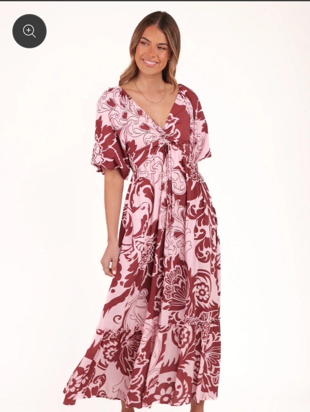 Petal And Pup Shane Maxi Dress Floral V-Neck Pink & Brown